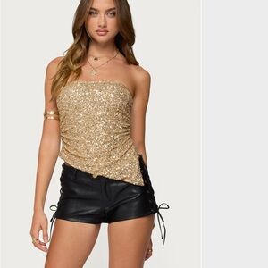 Edikted Gold Sequin Strapless Crop Top